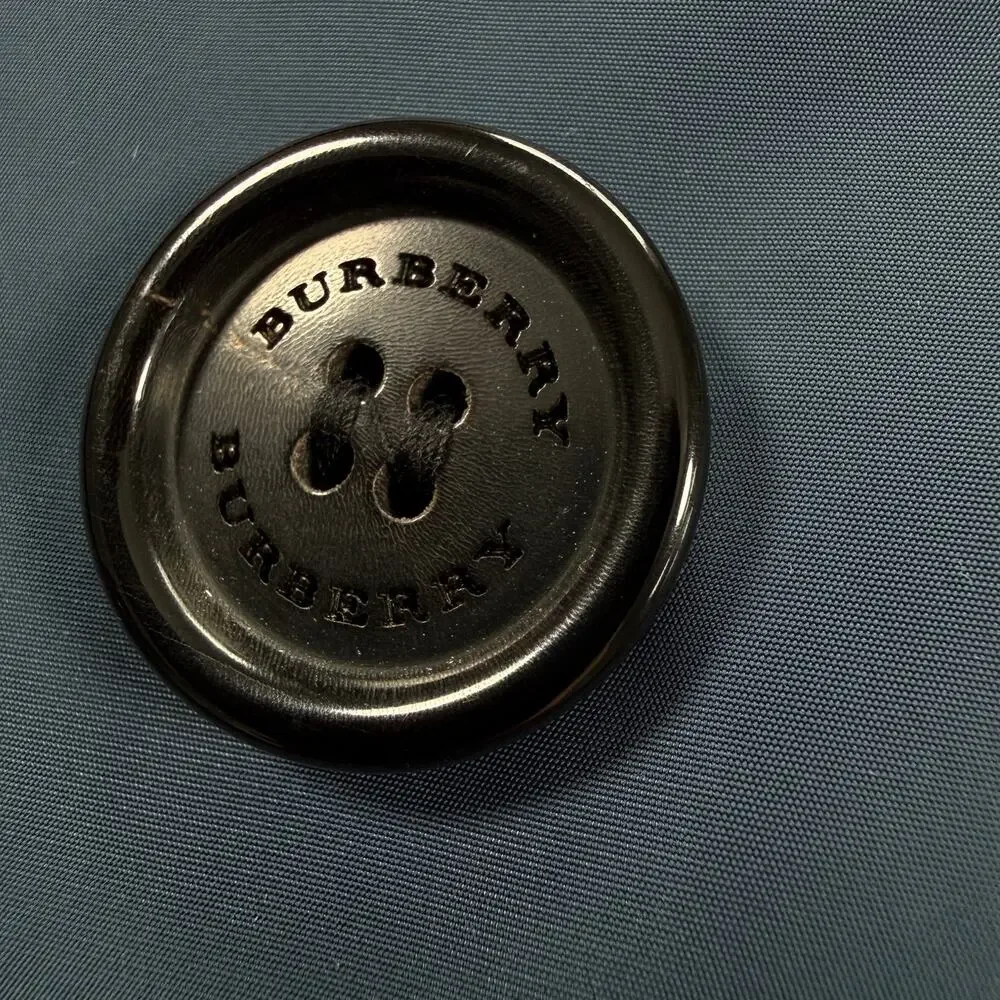 Burberry London Blue Trench Coat Women Hooded Belted Nova Check Lined Size 14 - Picture 16 of 16